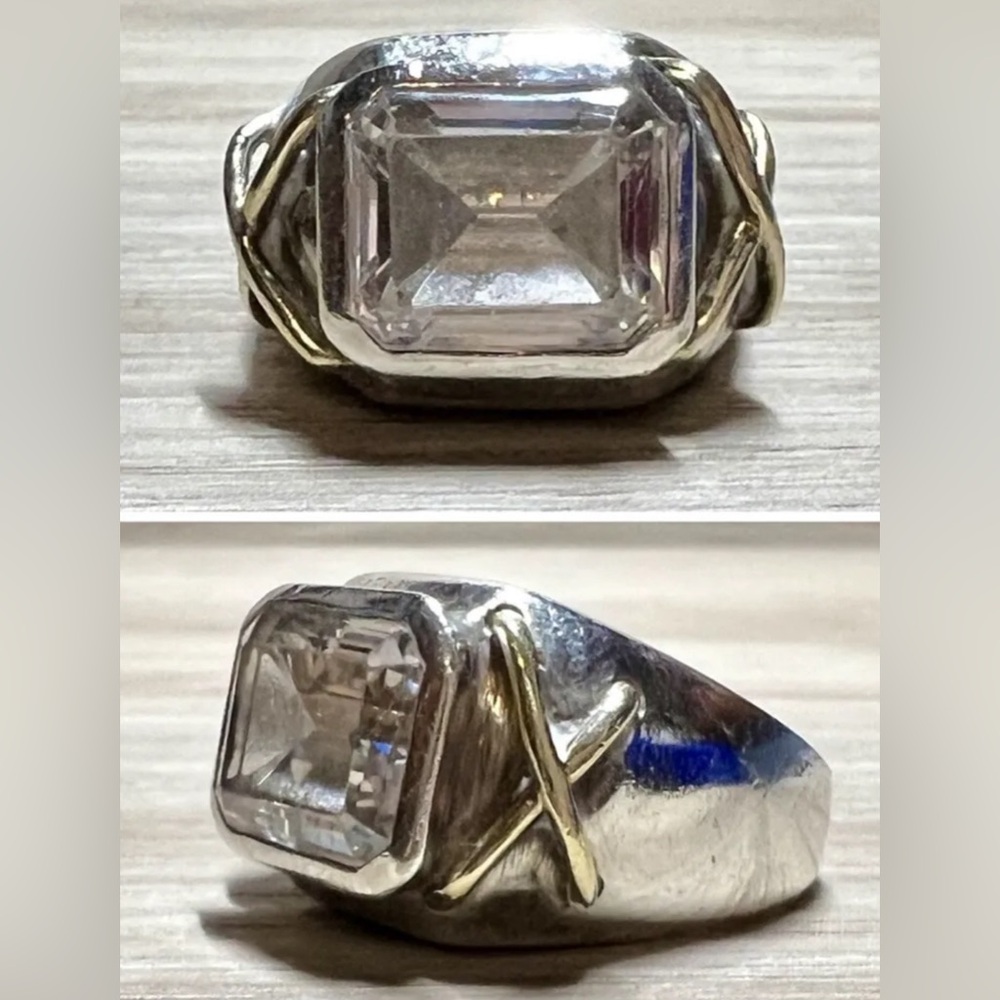 Designer Krypell Sterling Silver  18k Gold Accent Modernist Quartz Ring